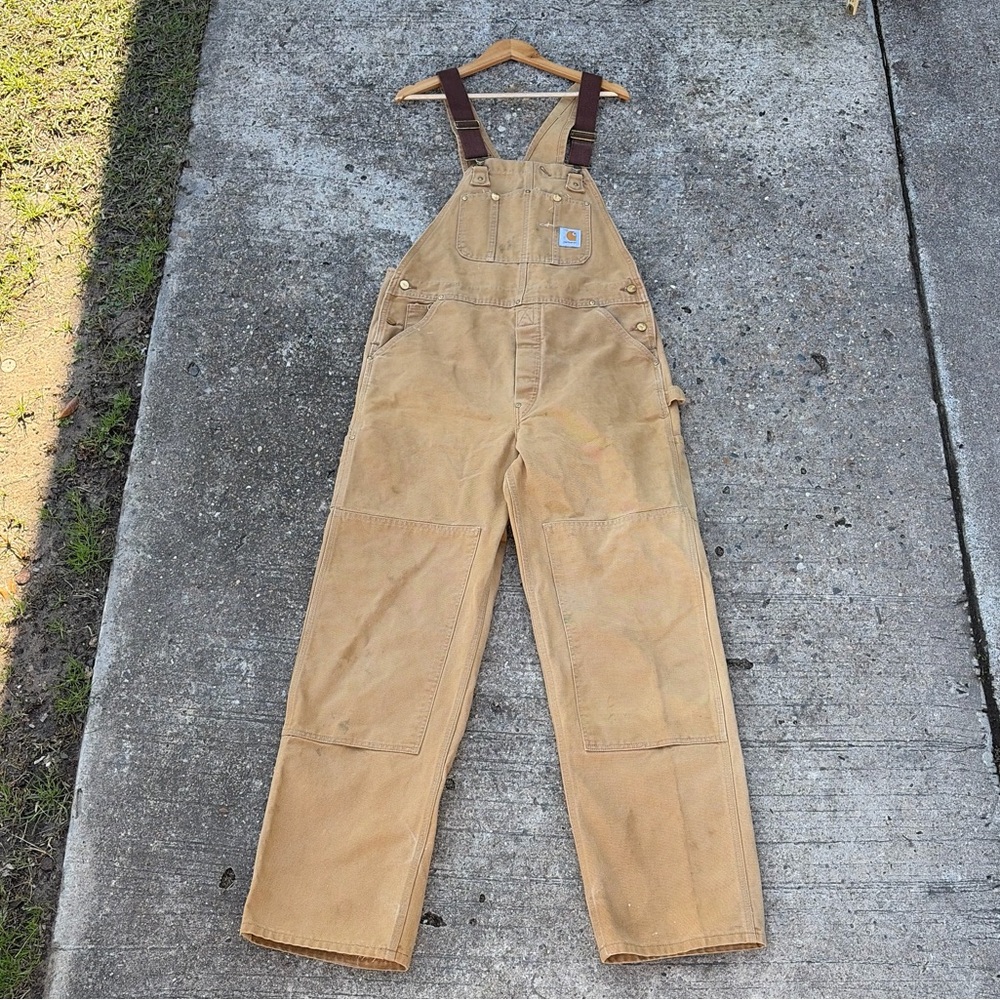 Vintage Carhartt Overalls Bib Mens Size 36x31 Brown Double Knee Duck Canvas USA